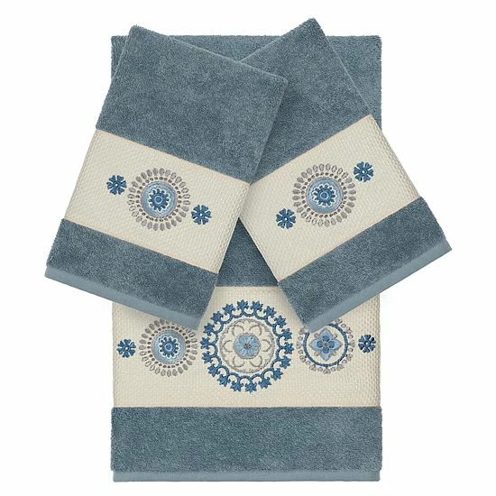 Linum Home Textiles 3-piece Turkish Cotton Isabelle Embellished Towel Set White 3 Linum Home Textiles 3-piece Turkish Cotton Isabelle Embellished Towel Set White - Image 3
