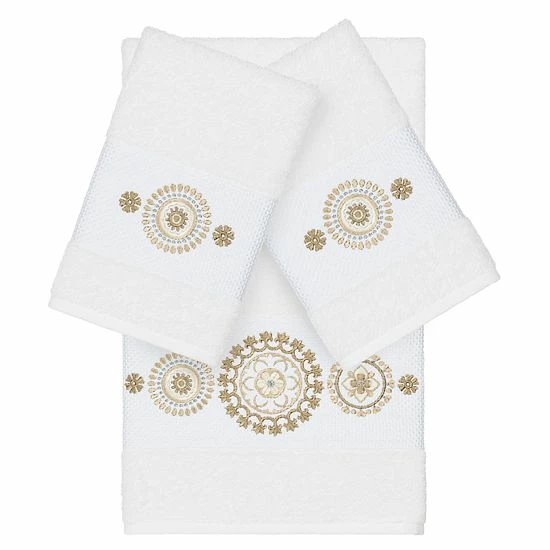 Linum Home Textiles 3-piece Turkish Cotton Isabelle Embellished Towel Set White 5 Linum Home Textiles 3-piece Turkish Cotton Isabelle Embellished Towel Set White - Image 5