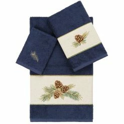 Linum Home Textiles Turkish Cotton Pierre 3-piece Embellished Towel Set Midnight Blue