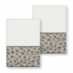 Linum Home Textiles Turkish Cotton Spots 2-pack Embellished Washcloth Set Latte