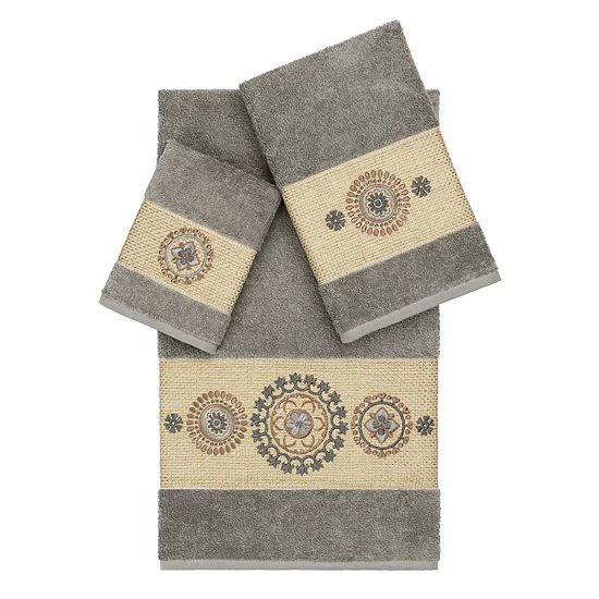 Linum Home Textiles 3-piece Turkish Cotton Isabelle Embellished Towel Set White 2 Linum Home Textiles 3-piece Turkish Cotton Isabelle Embellished Towel Set White - Image 2