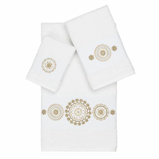 Linum Home Textiles 3-piece Turkish Cotton Isabelle Embellished Towel Set White 5 Linum Home Textiles 3-piece Turkish Cotton Isabelle Embellished Towel Set White - Image 5