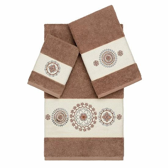 Linum Home Textiles 3-piece Turkish Cotton Isabelle Embellished Towel Set White 6 Linum Home Textiles 3-piece Turkish Cotton Isabelle Embellished Towel Set White - Image 6