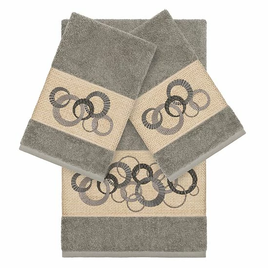 Linum Home Textiles Turkish Cotton Annabelle 3-piece Embellished Towel Set Dark Gray 5 Linum Home Textiles Turkish Cotton Annabelle 3-piece Embellished Towel Set Dark Gray - Image 5