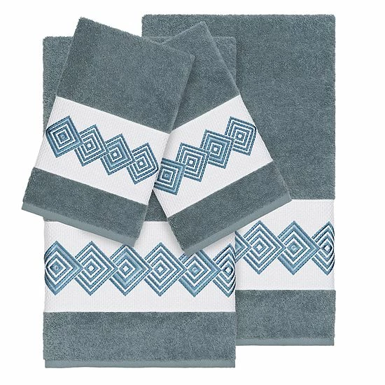 Linum Home Textiles Turkish Cotton Noah 4-piece Embellished Towel Set Midnight Blue 5 Linum Home Textiles Turkish Cotton Noah 4-piece Embellished Towel Set Midnight Blue - Image 5