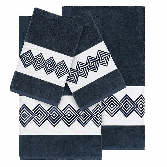 Linum Home Textiles Turkish Cotton Noah 4-piece Embellished Towel Set Midnight Blue 9 Linum Home Textiles Turkish Cotton Noah 4-piece Embellished Towel Set Midnight Blue - Image 9