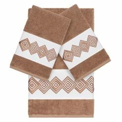 Linum Home Textiles Turkish Cotton Noah 3-piece Embellished Towel Set Midnight Blue