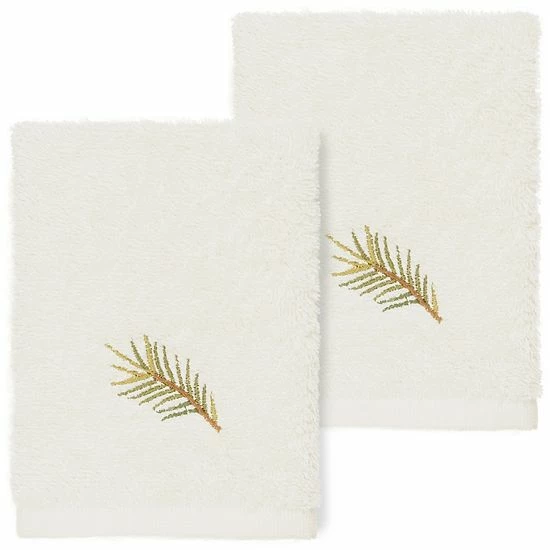 Linum Home Textiles Turkish Cotton Pierre 2-piece Embellished Washcloth Set Latte 4 Linum Home Textiles Turkish Cotton Pierre 2-piece Embellished Washcloth Set Latte - Image 4