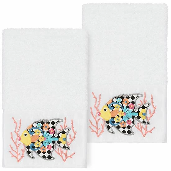 Linum Home Textiles Turkish Cotton Feliz 2-piece Embellished Hand Towel Set Midnight Blue 2 Linum Home Textiles Turkish Cotton Feliz 2-piece Embellished Hand Towel Set Midnight Blue - Image 2