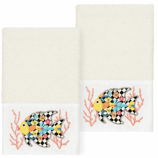 Linum Home Textiles Turkish Cotton Feliz 2-piece Embellished Hand Towel Set Midnight Blue 4 Linum Home Textiles Turkish Cotton Feliz 2-piece Embellished Hand Towel Set Midnight Blue - Image 4