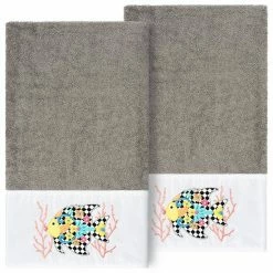 Linum Home Textiles Turkish Cotton Feliz 2-piece Embellished Bath Towel Set Cream