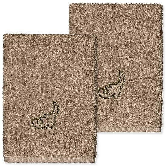 Linum Home Textiles Turkish Cotton April 2-piece Embellished Washcloth Set Latte 5 Linum Home Textiles Turkish Cotton April 2-piece Embellished Washcloth Set Latte - Image 5
