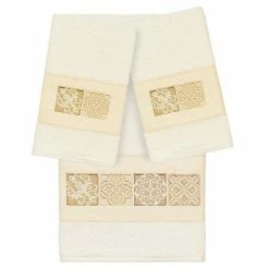 Linum Home Textiles Turkish Cotton Vivian 3-piece Embellished Bath Towel Set White