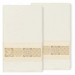 Linum Home Textiles Turkish Cotton Vivian 2-pack Embellished Bath Towel Set Cream -Linum Home Textiles store unnamed file 5125