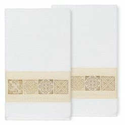 Linum Home Textiles Turkish Cotton Vivian 2-pack Embellished Bath Towel Set Cream -Linum Home Textiles store unnamed file 5126