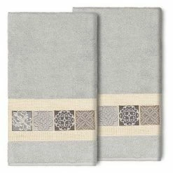 Linum Home Textiles Turkish Cotton Vivian 2-pack Embellished Bath Towel Set Cream -Linum Home Textiles store unnamed file 5128