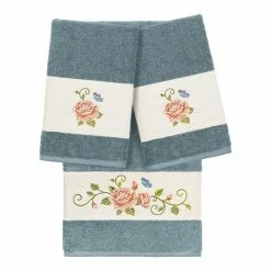 Linum Home Textiles Turkish Cotton Rebecca 3-piece Embellished Bath Towel Teal