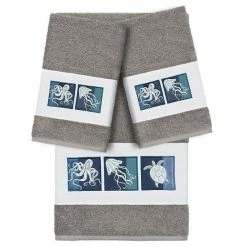 Linum Home Textiles Turkish Cotton Ava 3-piece Embellished Towel Set Light Gray