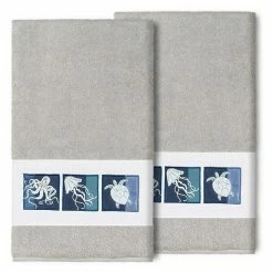 Linum Home Textiles Turkish Cotton Ava 2-pack Embellished Bath Towel Set Dark Gray