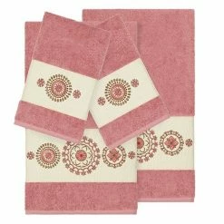 Linum Home Textiles 4-piece Turkish Cotton Isabelle Embellished Towel Set Teal