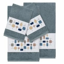 Linum Home Textiles 4-piece Turkish Cotton Khloe Embellished Towel Set Midnight Blue