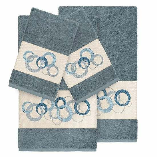 Linum Home Textiles Turkish Cotton Annabelle 4-piece Embellished Towel Set Teal 7 Linum Home Textiles Turkish Cotton Annabelle 4-piece Embellished Towel Set Teal - Image 7