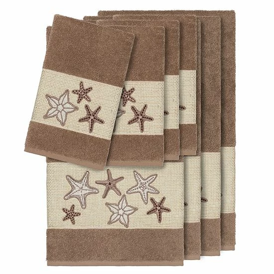 Linum Home Textiles 8-piece Lydia Embellished Bath Towel Set Latte 5 Linum Home Textiles 8-piece Lydia Embellished Bath Towel Set Latte - Image 5