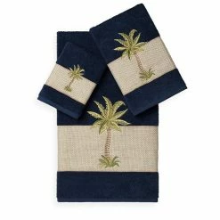 Linum Home Textiles Colton 3-piece Embellished Bath Towel Set Midnight Blue