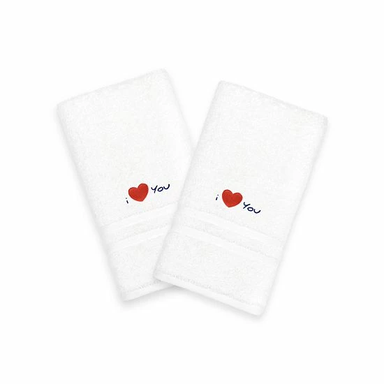 Linum Home Textiles "I Love You" Embroidered 2-pack Hand Towels Pink 3 Linum Home Textiles "I Love You" Embroidered 2-pack Hand Towels Pink - Image 3