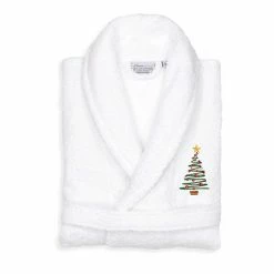 Linum Home Textiles Turkish Cotton Terry Embroidered Christmas Tree Bathrobe Pink