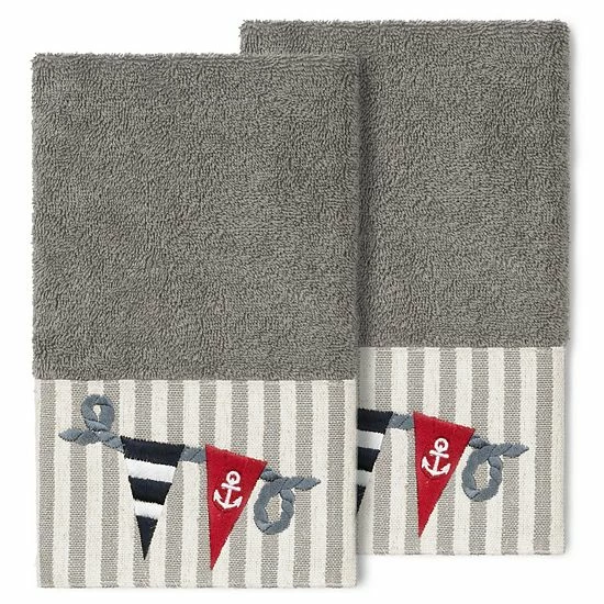 Linum Home Textiles Turkish Cotton Ethan 2-pack Embellished Hand Towel Set Light Gray 1 Linum Home Textiles Turkish Cotton Ethan 2-pack Embellished Hand Towel Set Light Gray