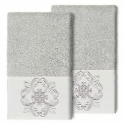 Linum Home Textiles Turkish Cotton Alyssa 2-pack Embellished Hand Towel Set Light Gray