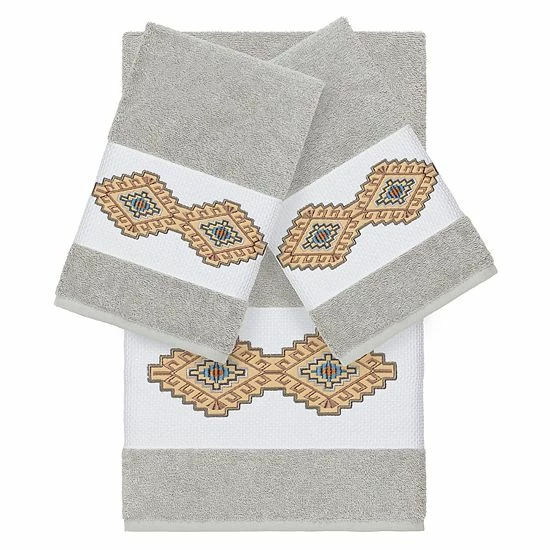 Linum Home Textiles 3-piece Turkish Cotton Gianna Embellished Towel Set White 4 Linum Home Textiles 3-piece Turkish Cotton Gianna Embellished Towel Set White - Image 4
