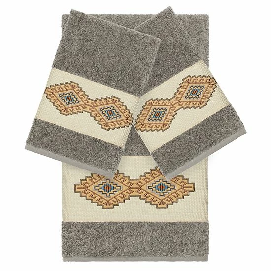 Linum Home Textiles 3-piece Turkish Cotton Gianna Embellished Towel Set White 5 Linum Home Textiles 3-piece Turkish Cotton Gianna Embellished Towel Set White - Image 5
