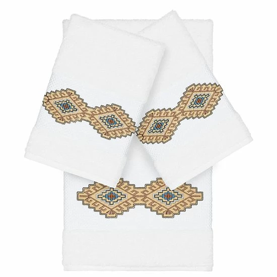 Linum Home Textiles 3-piece Turkish Cotton Gianna Embellished Towel Set White 6 Linum Home Textiles 3-piece Turkish Cotton Gianna Embellished Towel Set White - Image 6