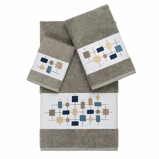 Linum Home Textiles 3-piece Turkish Cotton Khloe Embellished Towel Set Teal 3 Linum Home Textiles 3-piece Turkish Cotton Khloe Embellished Towel Set Teal - Image 3