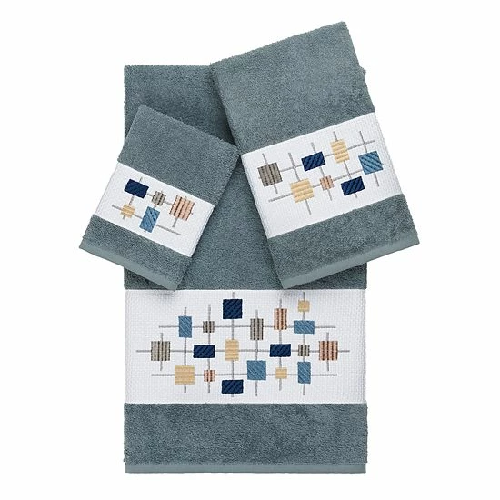 Linum Home Textiles 3-piece Turkish Cotton Khloe Embellished Towel Set Teal 4 Linum Home Textiles 3-piece Turkish Cotton Khloe Embellished Towel Set Teal - Image 4