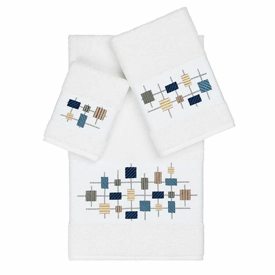 Linum Home Textiles 3-piece Turkish Cotton Khloe Embellished Towel Set Teal 5 Linum Home Textiles 3-piece Turkish Cotton Khloe Embellished Towel Set Teal - Image 5