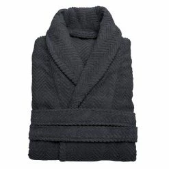 Linum Home Textiles Unisex Herringbone Weave Bathrobe Midnight Blue