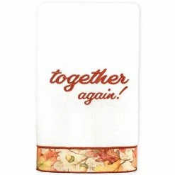 Linum Home Textiles Thanksgiving Together Again Embroidered Hand Towel White