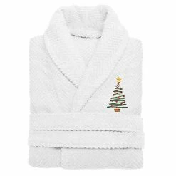 Linum Home Textiles Turkish Cotton Herringbone Weave Embroidered Christmas Tree Bathrobe White -Linum Home Textiles store unnamed file 5813