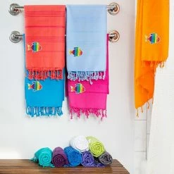 Linum Home Textiles Turkish Cotton Summer Fun Sparkling Rainbow Fish Pestemal Beach Towel Turquoise -Linum Home Textiles store unnamed file 5882