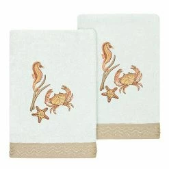 Linum Home Textiles Turkish Cotton Aaron 2-piece Embellished Hand Towel Set Cocoa -Linum Home Textiles store unnamed file 6131