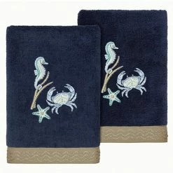 Linum Home Textiles Turkish Cotton Aaron 2-piece Embellished Hand Towel Set Cocoa -Linum Home Textiles store unnamed file 6134