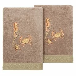 Linum Home Textiles Turkish Cotton Aaron 2-piece Embellished Hand Towel Set Cocoa -Linum Home Textiles store unnamed file 6135
