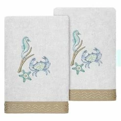 Linum Home Textiles Turkish Cotton Aaron 2-piece Embellished Hand Towel Set Cocoa -Linum Home Textiles store unnamed file 6137