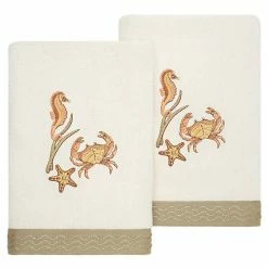 Linum Home Textiles Turkish Cotton Aaron 2-piece Embellished Hand Towel Set Cocoa -Linum Home Textiles store unnamed file 6138