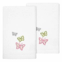 Linum Home Textiles Turkish Cotton Mariposa 2-piece Embellished Fingertip Towel Set Beige