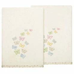 Linum Home Textiles Turkish Cotton Mariposa 2-piece Embellished Bath Towel Set Charcoal