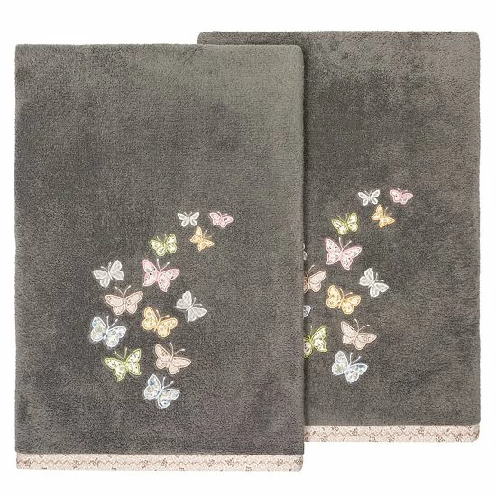 Linum Home Textiles Turkish Cotton Mariposa 2-piece Embellished Bath Towel Set Charcoal 12 Linum Home Textiles Turkish Cotton Mariposa 2-piece Embellished Bath Towel Set Charcoal - Image 12